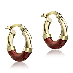 9K Gold 16.5mm Green Enamel Slightly Twisted Tube Hoop Earrings