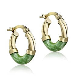 9K Gold 16.5mm Green Enamel Slightly Twisted Tube Hoop Earrings