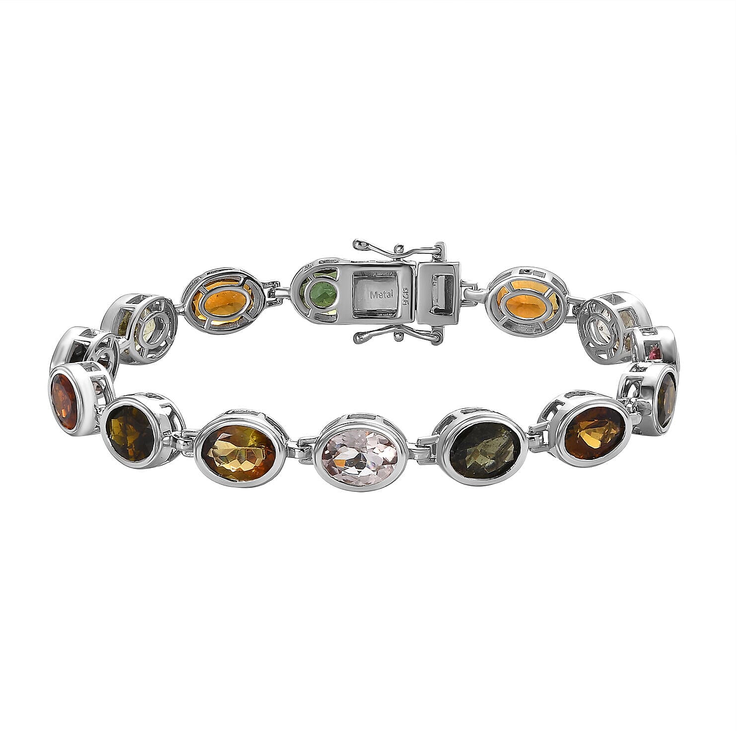 Multi-Tourmaline Bracelet (Size - 7) in Platinum Overlay Sterling Silver 15.96 Ct, Silver Wt. 12.14 Gms