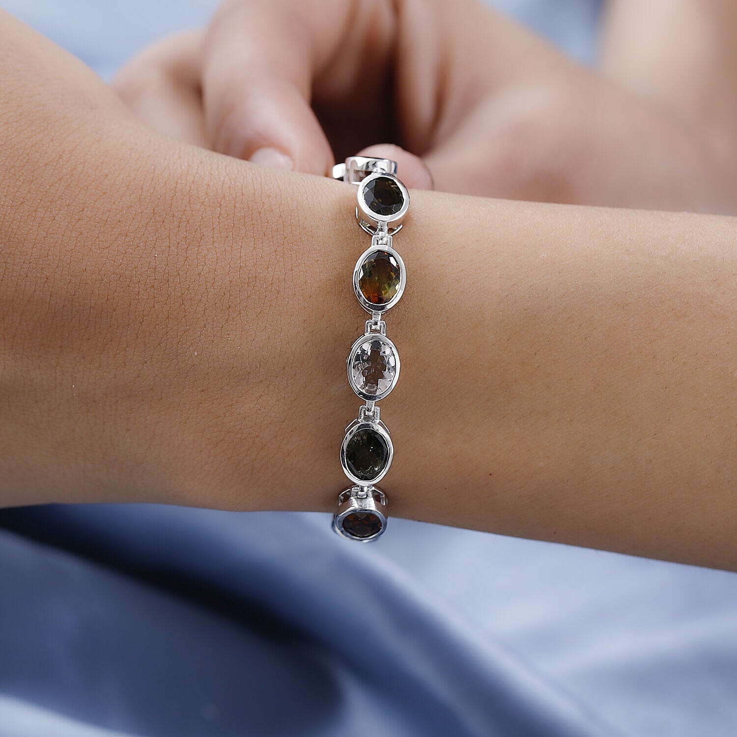 Multi-Tourmaline Bracelet (Size - 7) in Platinum Overlay Sterling Silver 15.96 Ct, Silver Wt. 12.14 Gms