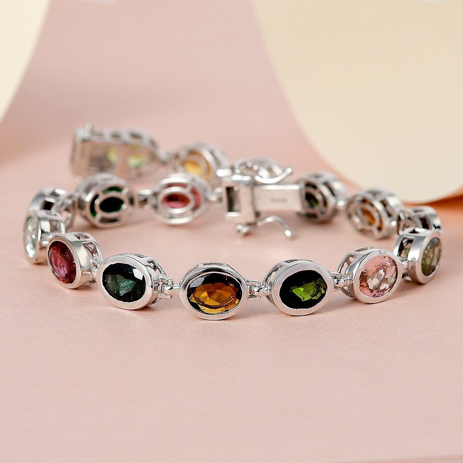 Multi-Tourmaline Cluster Bracelet (Size - 8) in Platinum Overlay Sterling Silver 16.97 Ct, Silver Wt. 13.83 Gms