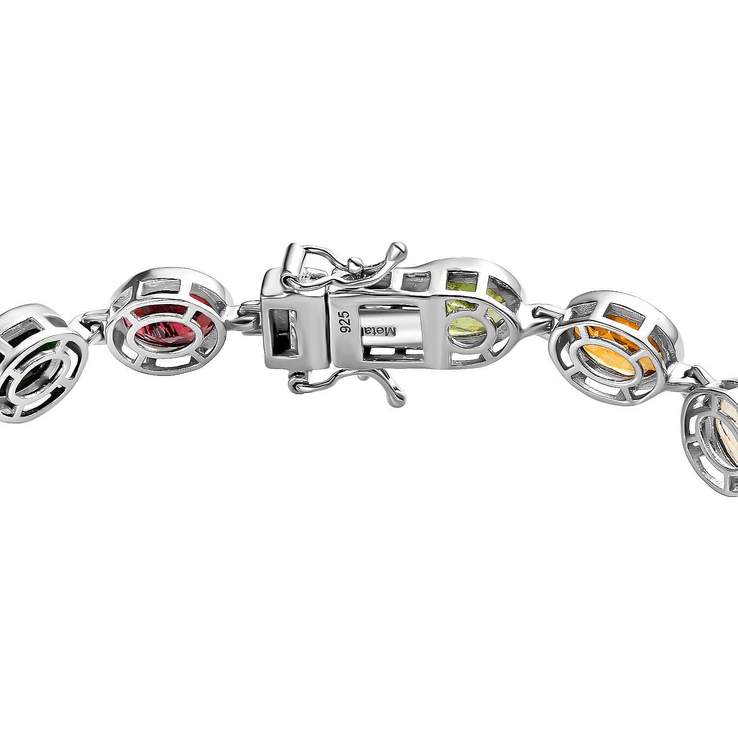 Multi-Tourmaline Cluster Bracelet (Size - 8) in Platinum Overlay Sterling Silver 16.97 Ct, Silver Wt. 13.83 Gms
