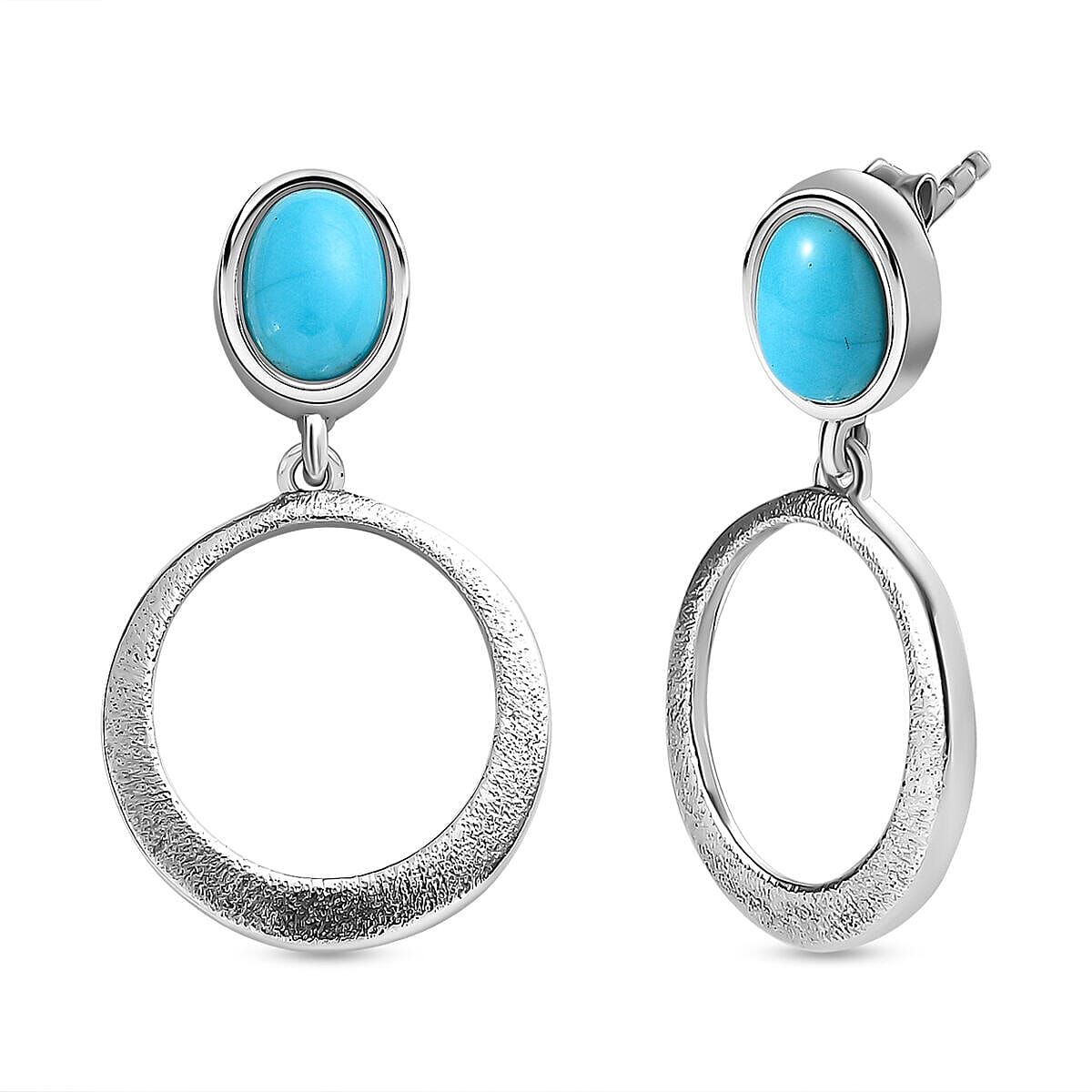 Tucson Special- Arizona Sleeping Beauty Turquoise Dangling Earrings (with Push Back) in Platinum Overlay Sterling Silver 1.33 Ct