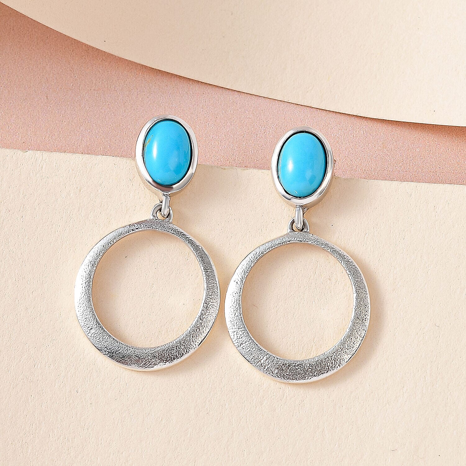 Tucson Special- Arizona Sleeping Beauty Turquoise Dangling Earrings (with Push Back) in Platinum Overlay Sterling Silver 1.33 Ct