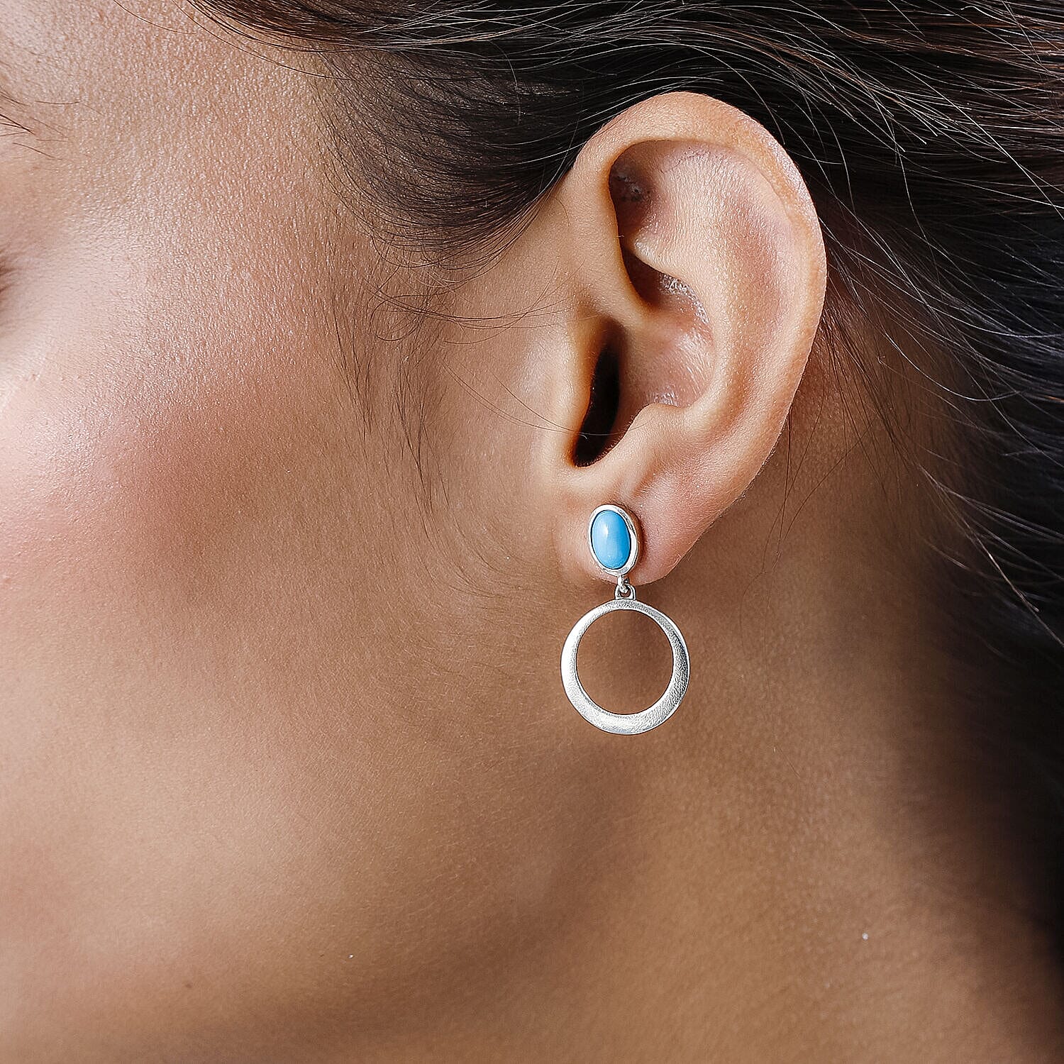 Tucson Special- Arizona Sleeping Beauty Turquoise Dangling Earrings (with Push Back) in Platinum Overlay Sterling Silver 1.33 Ct