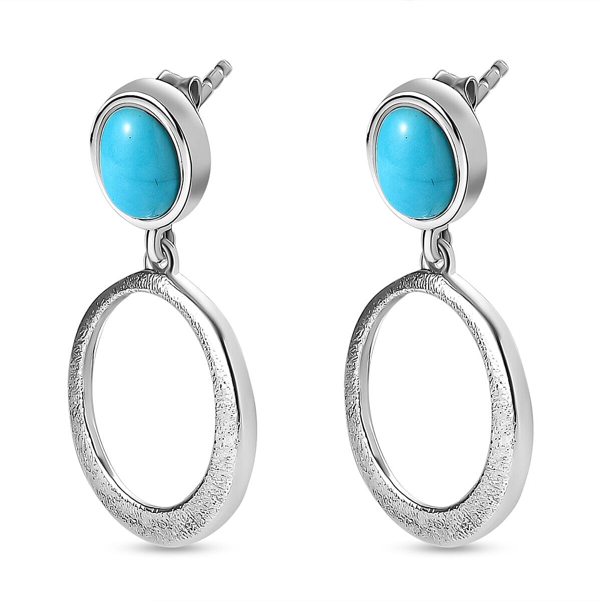 Tucson Special- Arizona Sleeping Beauty Turquoise Dangling Earrings (with Push Back) in Platinum Overlay Sterling Silver 1.33 Ct
