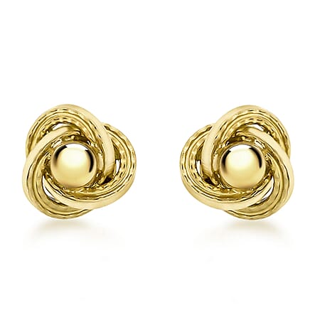 9K Yellow Gold 8mm Knot and Ball Stud Earrings