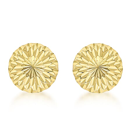 9K Yellow Gold 10mm Diamond Cut Half Ball Stud Earrings