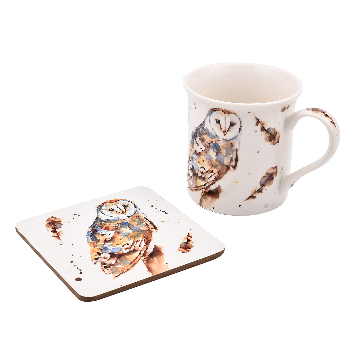COUNTRY LIFE - Barn Owl Mug and Coaster Set - Brown & Cream