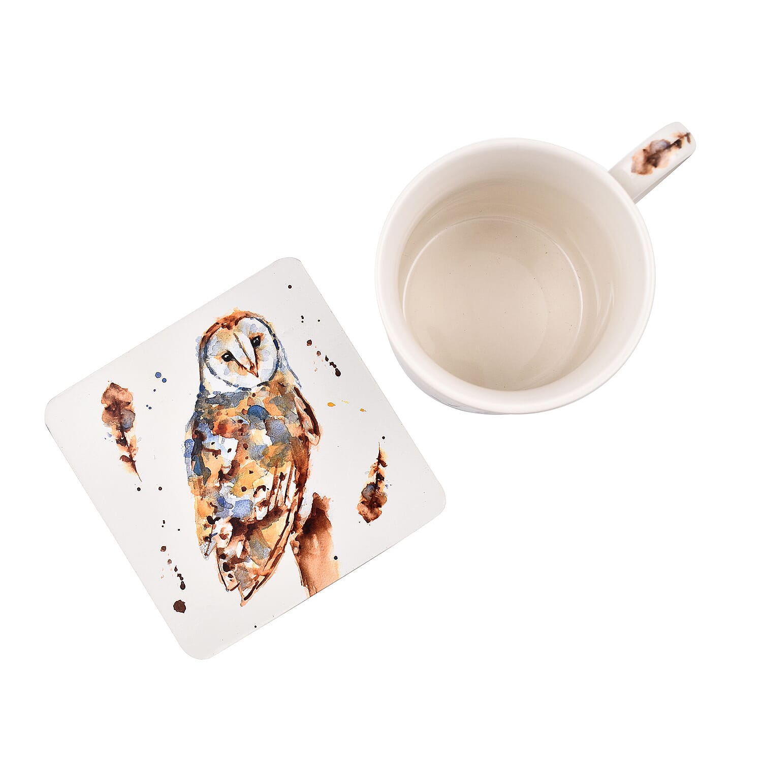 COUNTRY LIFE - Barn Owl Mug and Coaster Set - Brown & Cream