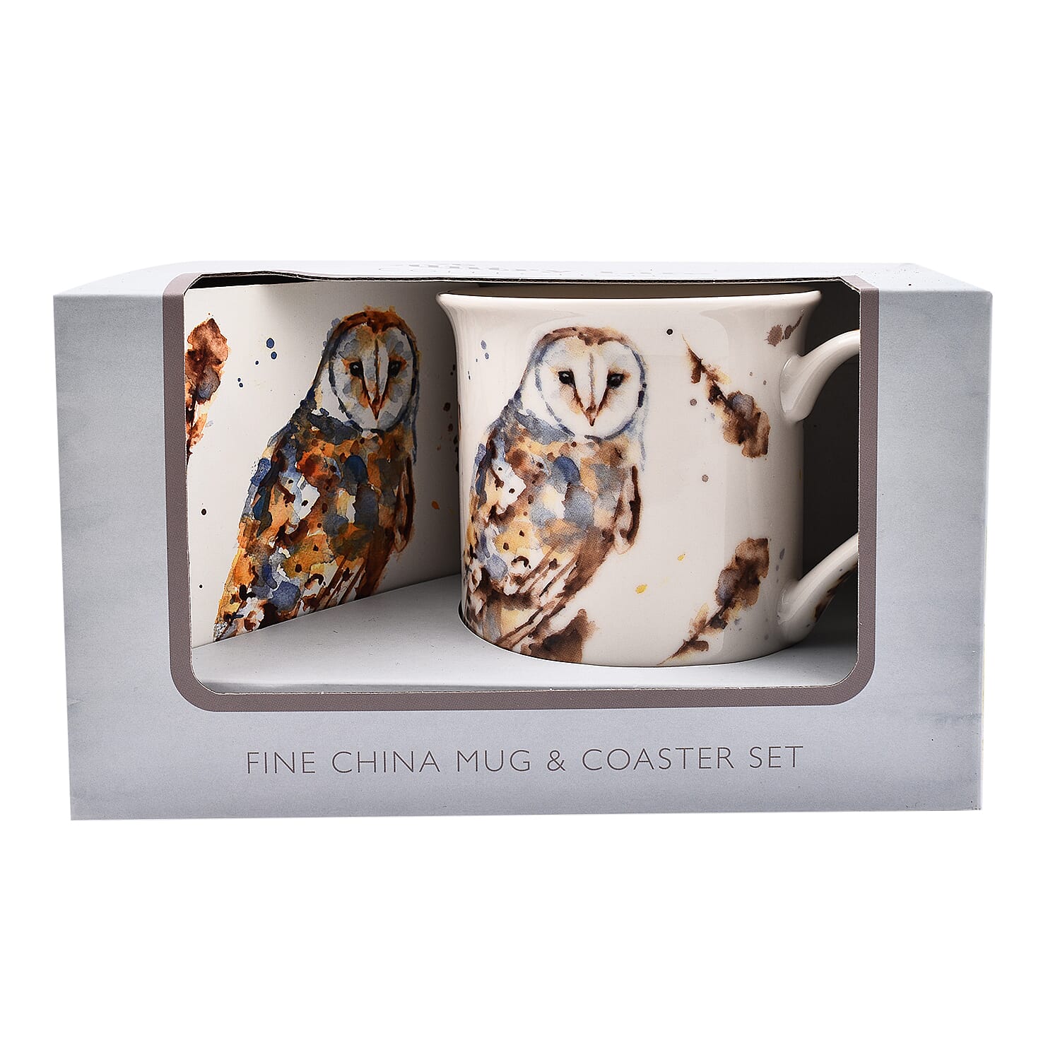 COUNTRY LIFE - Barn Owl Mug and Coaster Set - Brown & Cream