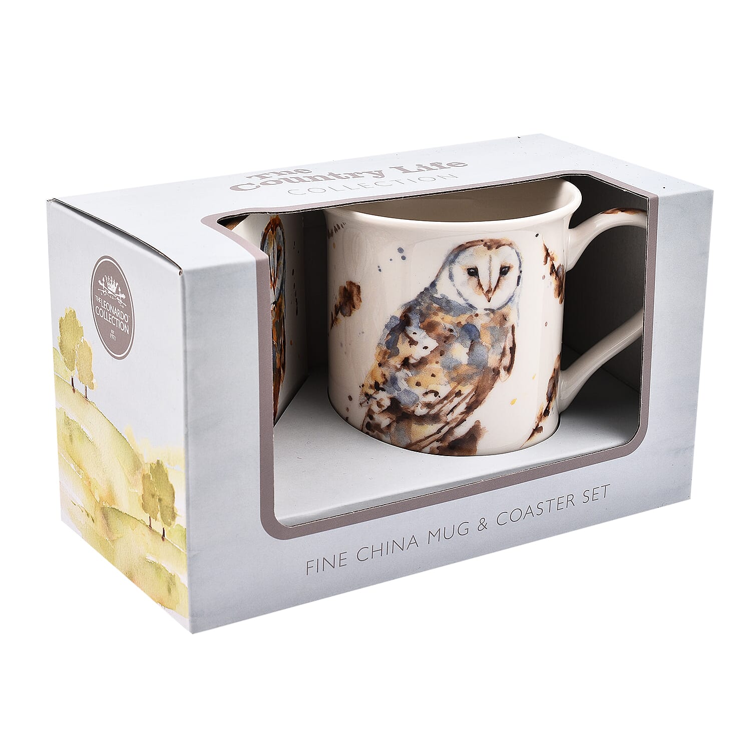 COUNTRY LIFE - Barn Owl Mug and Coaster Set - Brown & Cream