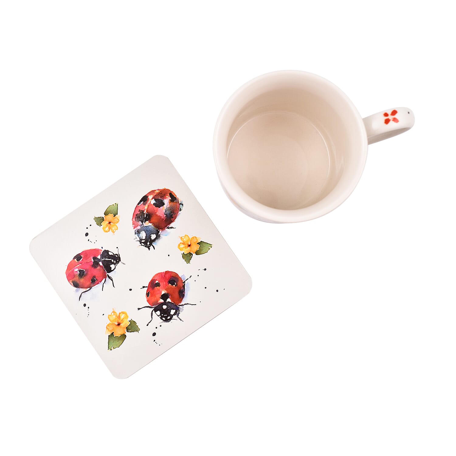 COUNTRY LIFE - Ladybird Mug and Coaster Set - Red & Cream