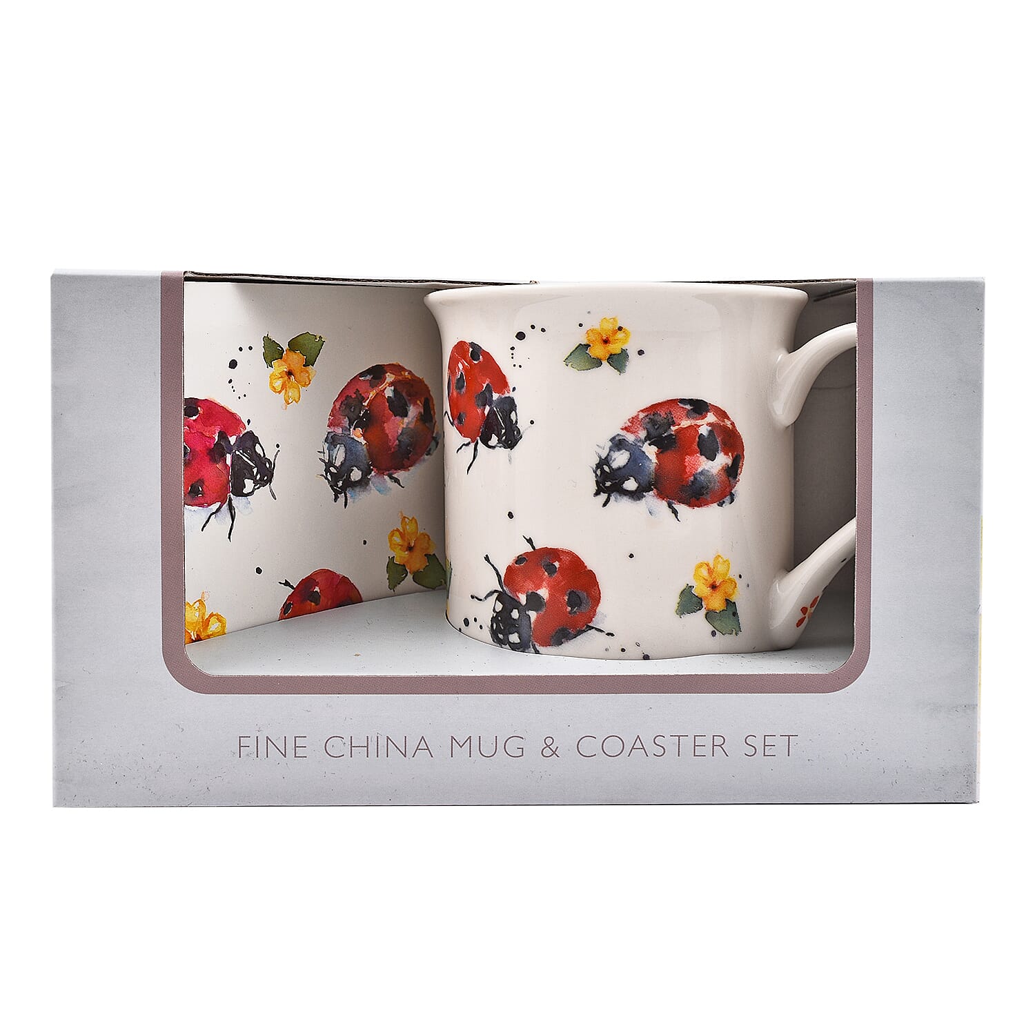COUNTRY LIFE - Ladybird Mug and Coaster Set - Red & Cream