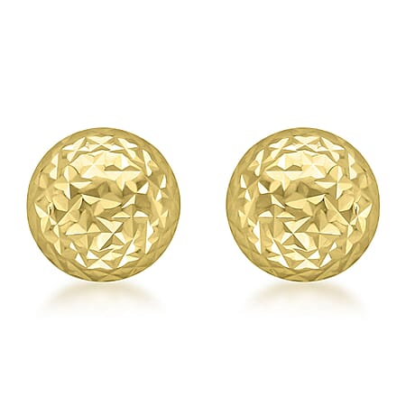 9K Yellow Gold 8mm Diamond Cut Dome Stud Earrings