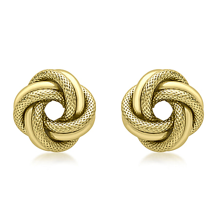 9K Yellow Gold 12mm Textured and Polished Knot Stud Earrings