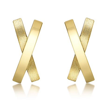 9K Yellow Gold 7mm x 16mm Satin and Polished Crossover Earrings