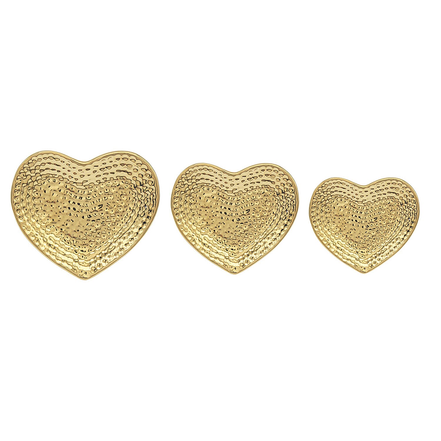 3 Piece Set - Heart Shape Decorative Dishes (Size L,M,S) - Gold
