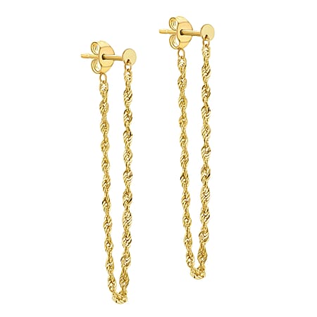 9K Yellow Gold 2mm Rope Chain Loop Earrings 9K Yellow Gold 2mm Rope Chain Loop Earrings