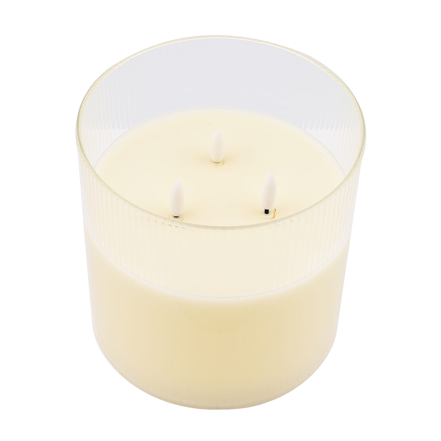 London Closeout - 3 Wick LED Candle with Flicker Effect Flame (Size 15x14 cm, 3 AA Batterries Not Included) - Clear