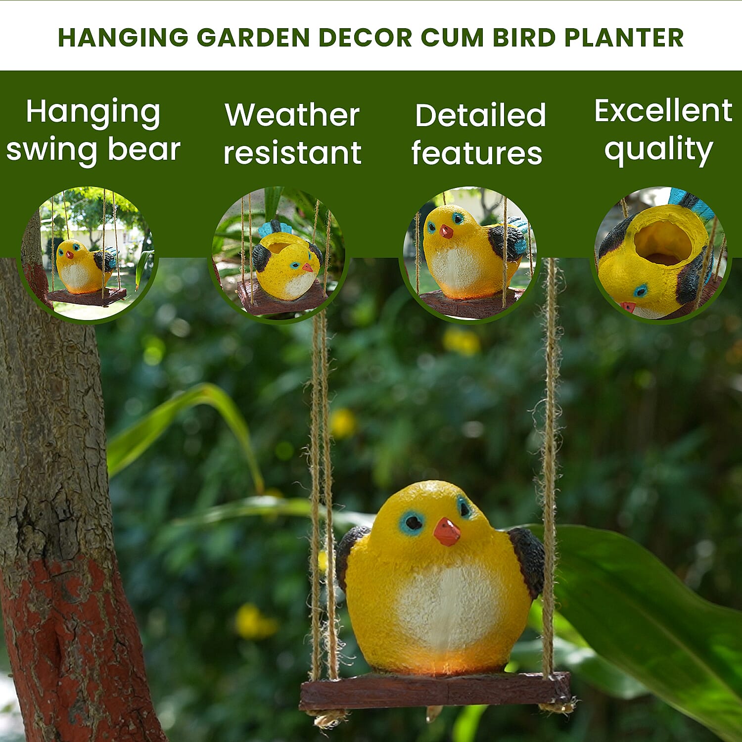 Hanging Garden Decoration Bird (Length 34 cm) - Yellow