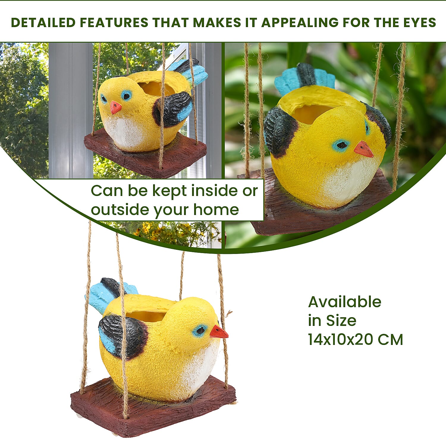 Hanging Garden Decoration Bird (Length 34 cm) - Yellow