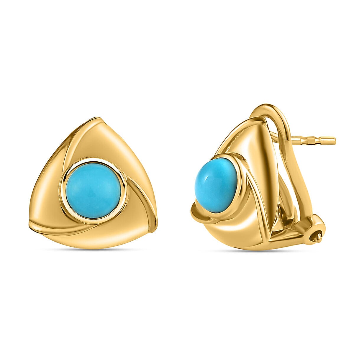 Arizona Sleeping Beauty Turquoise Earrings (with French Clip) in 18K Yellow Gold Vermeil Plated Sterling Silver 1.03 Ct