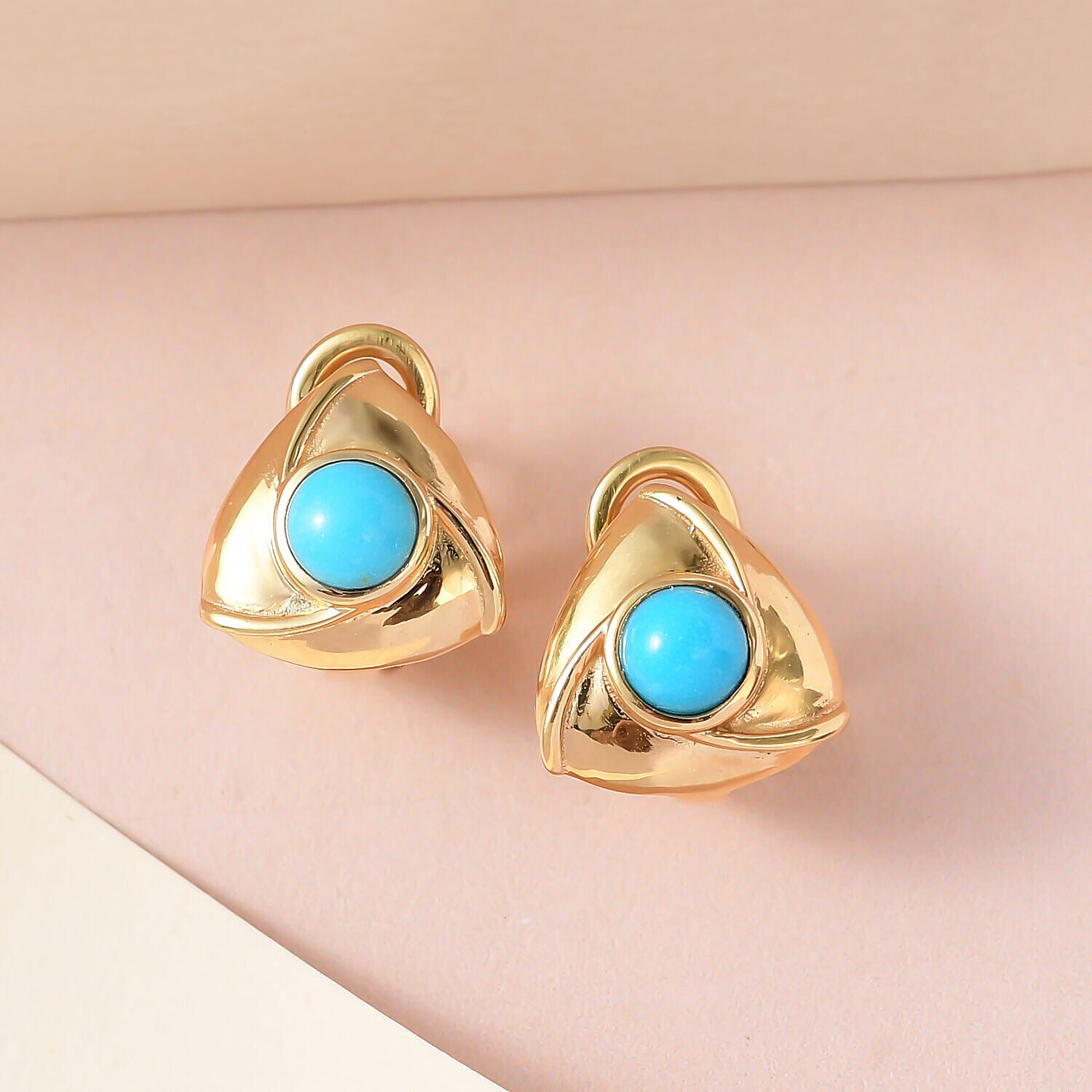 Arizona Sleeping Beauty Turquoise Earrings (with French Clip) in 18K Yellow Gold Vermeil Plated Sterling Silver 1.03 Ct