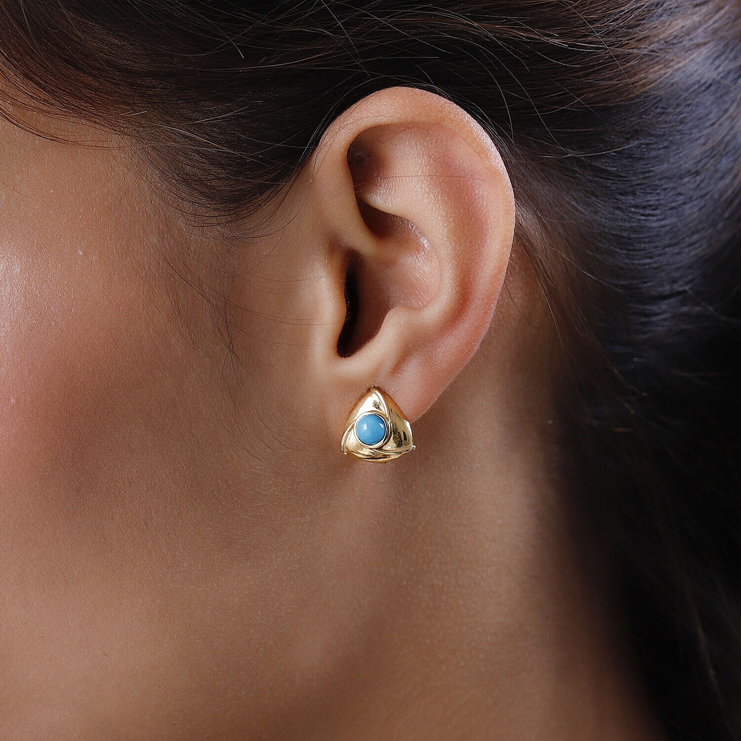 Arizona Sleeping Beauty Turquoise Earrings (with French Clip) in 18K Yellow Gold Vermeil Plated Sterling Silver 1.03 Ct