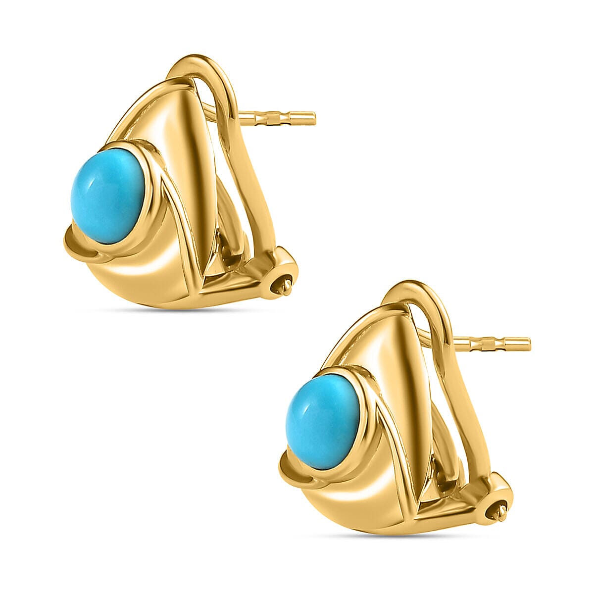 Arizona Sleeping Beauty Turquoise Earrings (with French Clip) in 18K Yellow Gold Vermeil Plated Sterling Silver 1.03 Ct