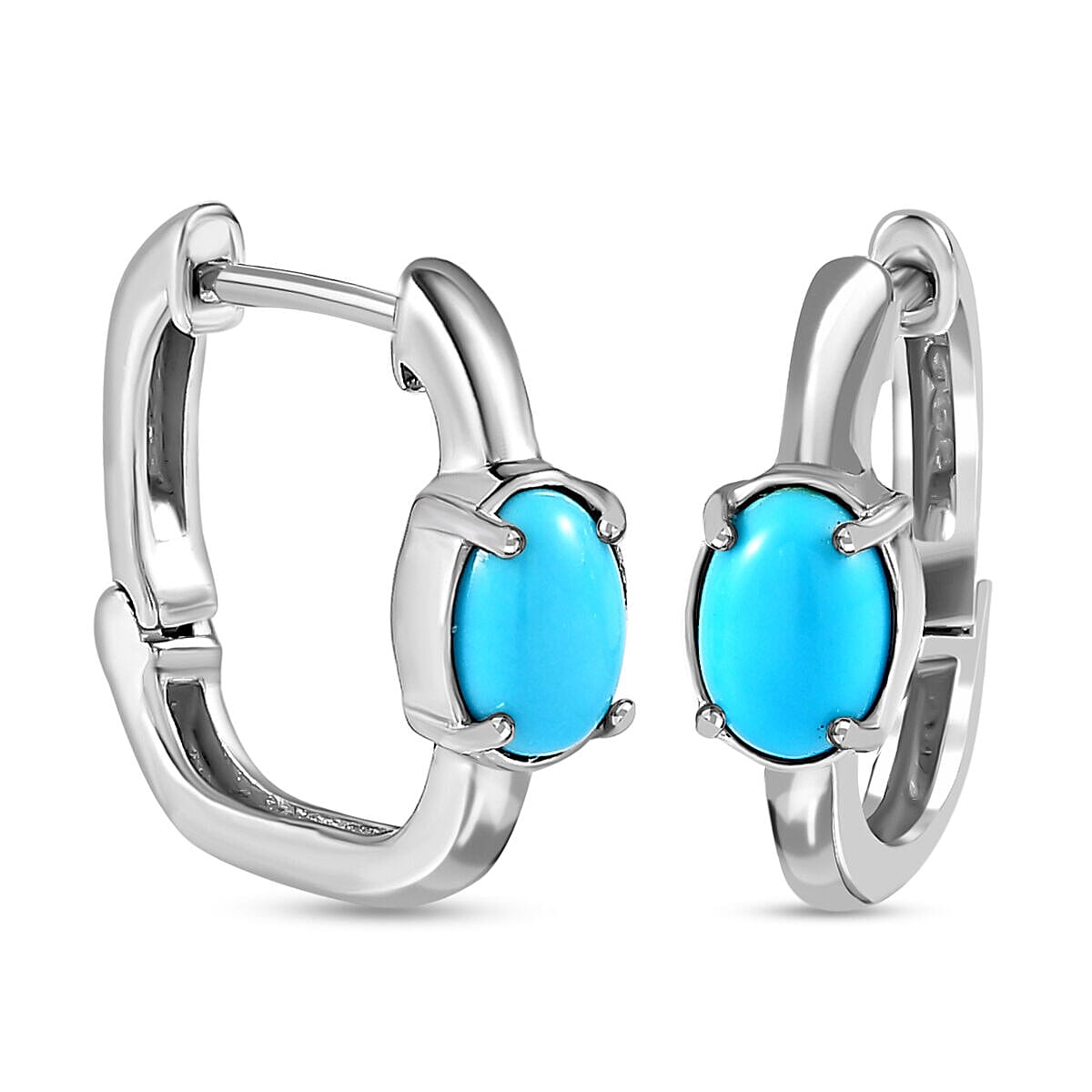 Arizona Sleeping Beauty Turquoise Full Hoop Earrings (With Clasp) in Platinum Overlay Sterling Silver 1.260 Ct