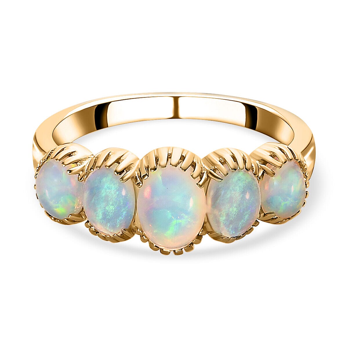 Tucson Special - Ethiopian Welo Opal 5 Stone Ring in 18K Vermeil Yellow Gold Plated Sterling Silver 1.583 Ct