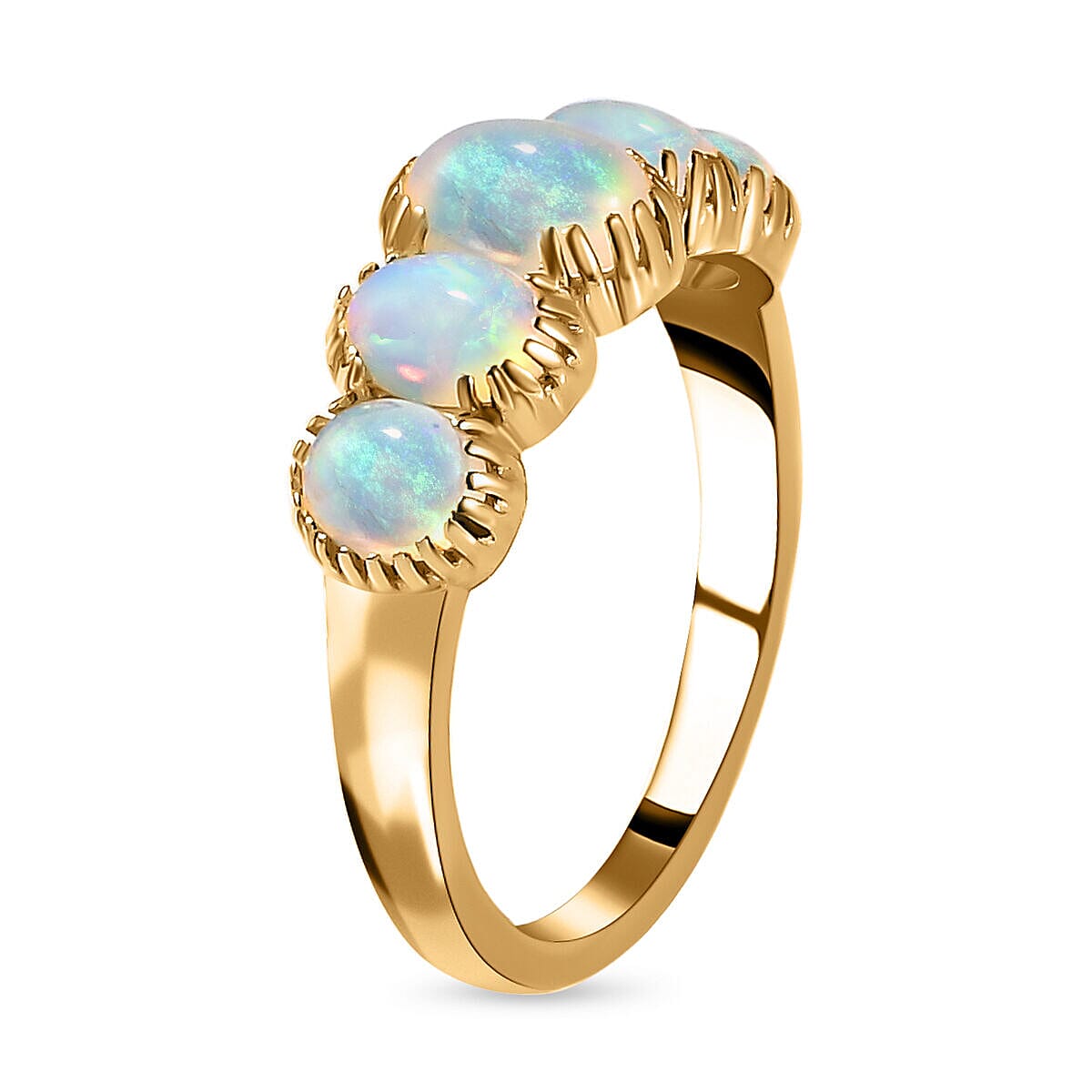 Tucson Special - Ethiopian Welo Opal 5 Stone Ring in 18K Vermeil Yellow Gold Plated Sterling Silver 1.583 Ct