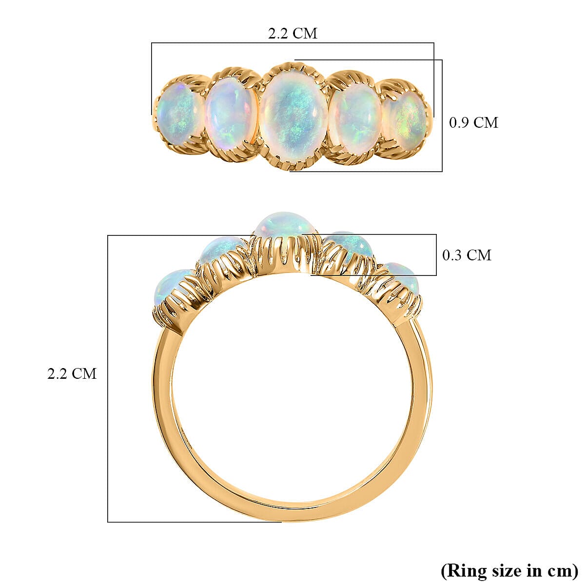 Tucson Special - Ethiopian Welo Opal 5 Stone Ring in 18K Vermeil Yellow Gold Plated Sterling Silver 1.583 Ct
