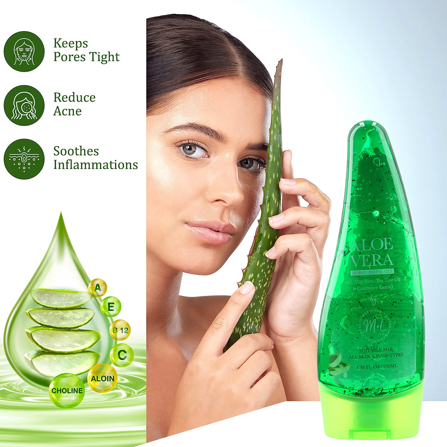 Set of 2 - Natural Aloe Vera Moisturising Gel (Marigold - Lotus) - 100ml Each