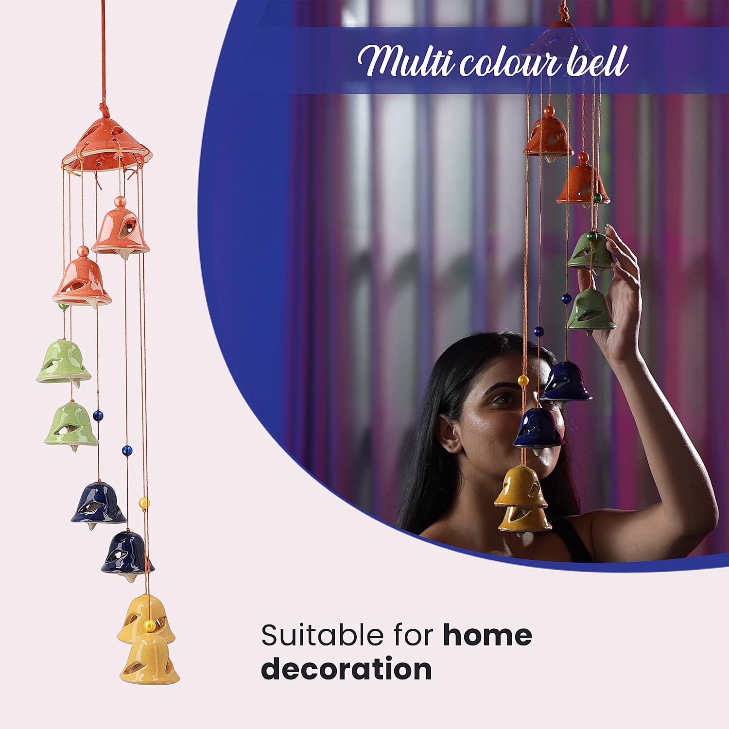 Ceramic Hanging 8 Bells in Gift Box - Multi Colour