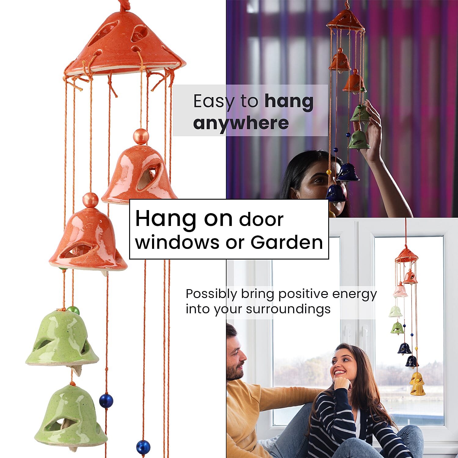 Ceramic Hanging 8 Bells in Gift Box - Multi Colour