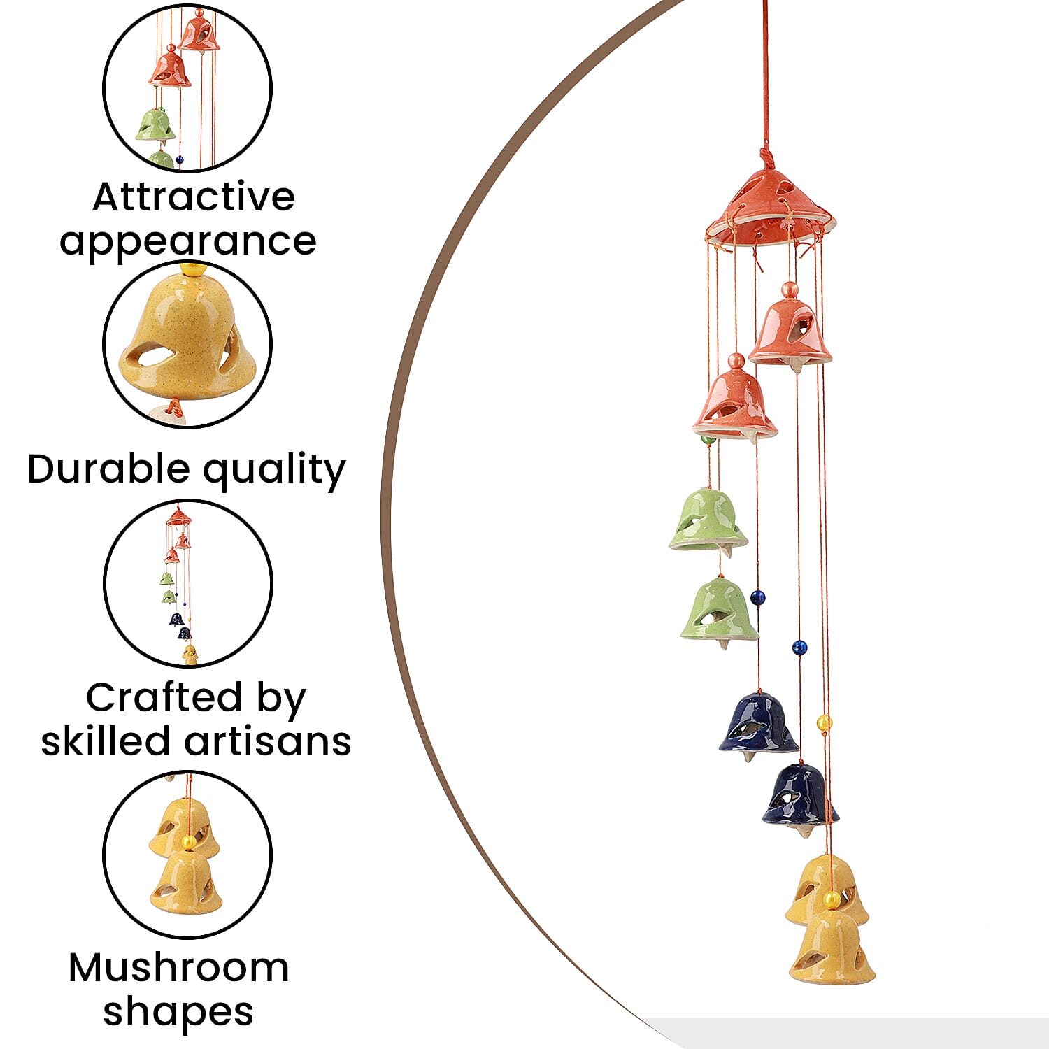 Ceramic Hanging 8 Bells in Gift Box - Multi Colour