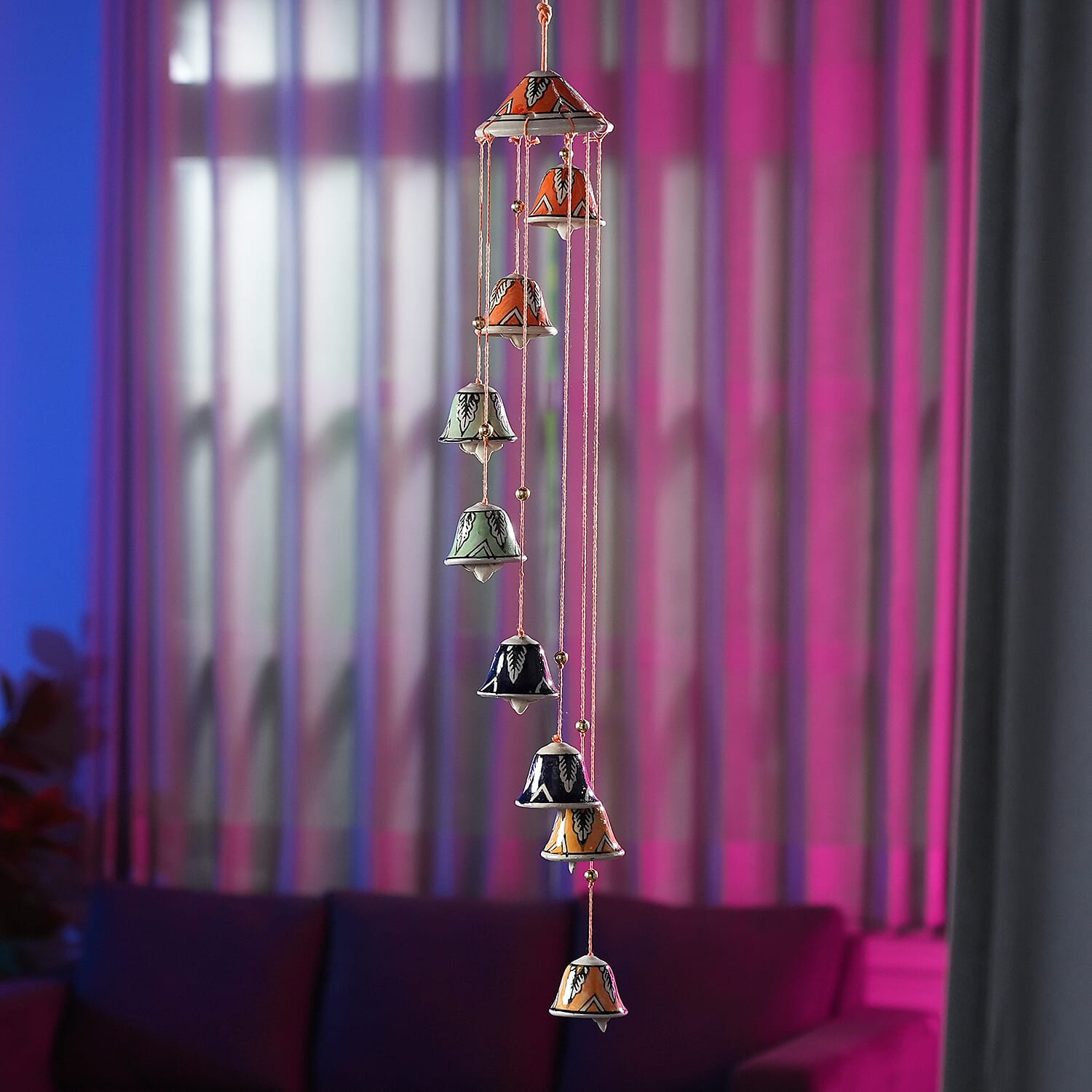 Ceramic Hanging 8 Bells in Gift Box - Blue, Orange and Green
