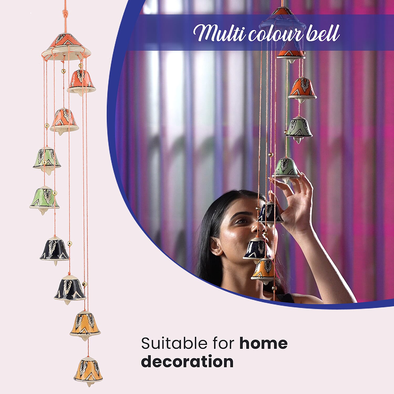 Ceramic Hanging 8 Bells in Gift Box - Blue, Orange and Green