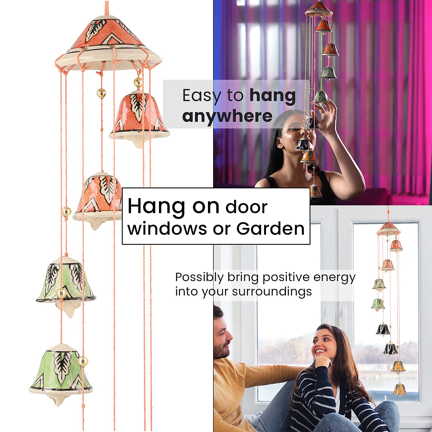Ceramic Hanging 8 Bells in Gift Box - Blue, Orange and Green