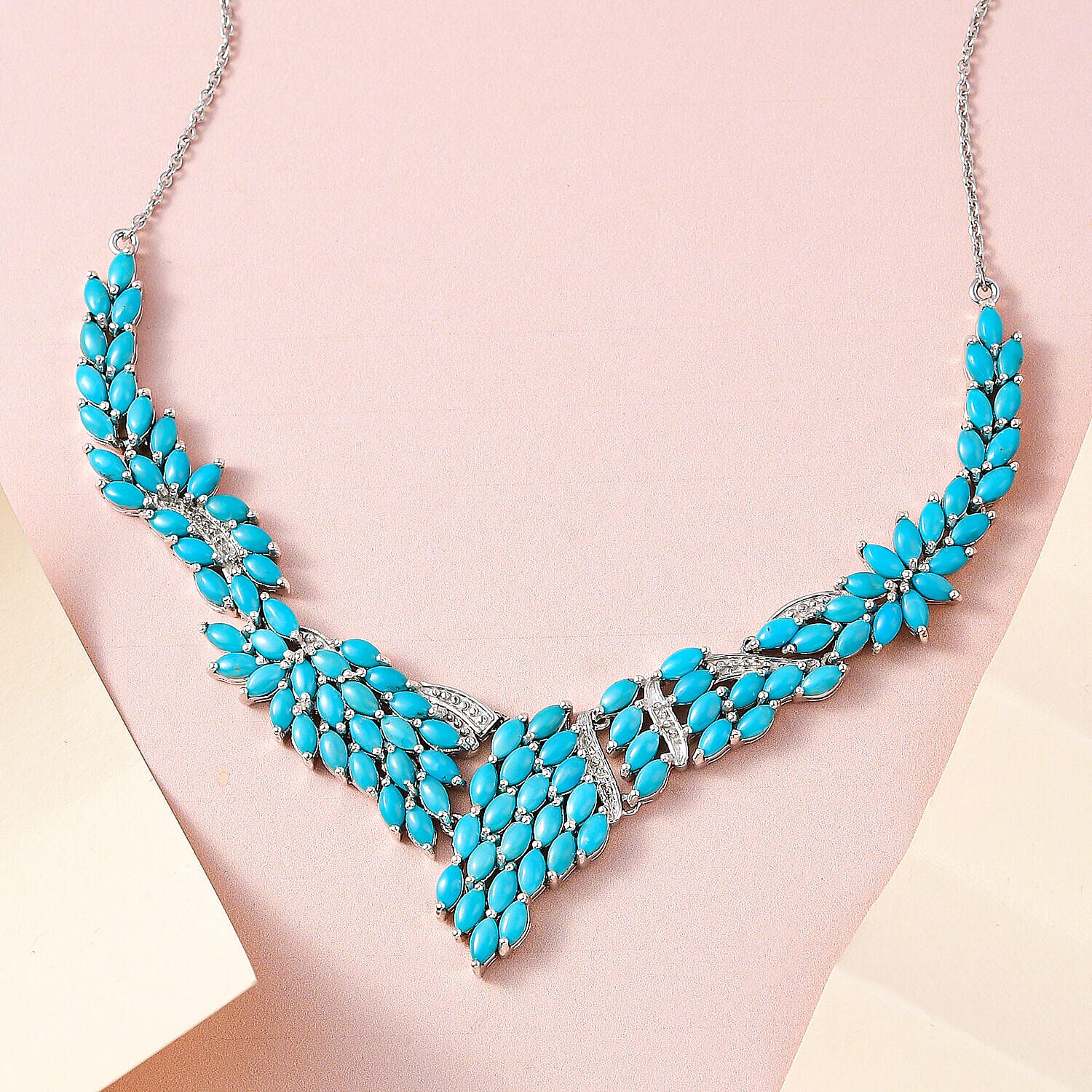 Tucson Special- Arizona Sleeping Beauty Turquoise Cluster Necklace (Size - 20) in Platinum Overlay Sterling Silver 16.50 Ct, Silver Wt. 19.50 Gms