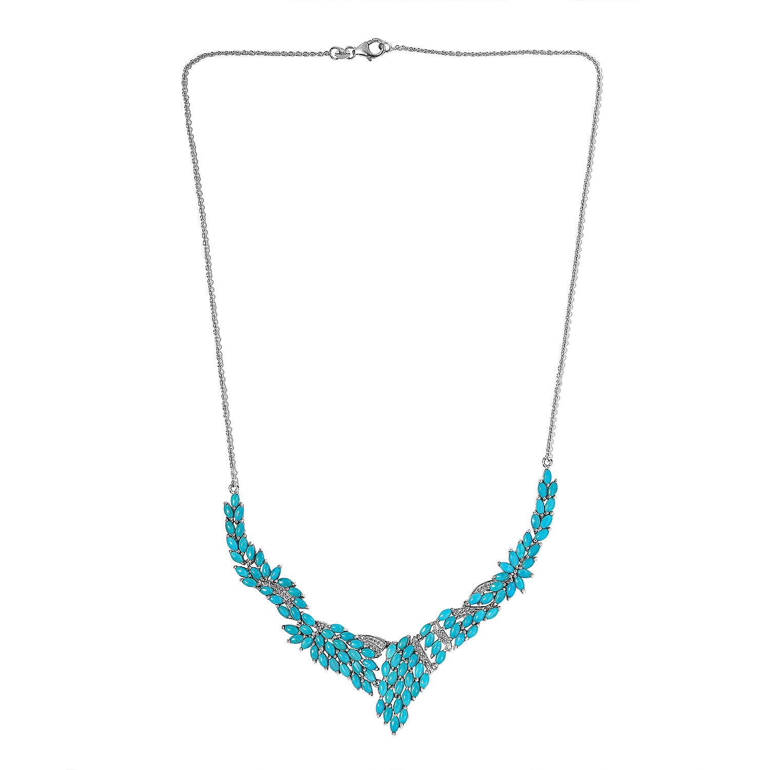 Tucson Special- Arizona Sleeping Beauty Turquoise Cluster Necklace (Size - 20) in Platinum Overlay Sterling Silver 16.50 Ct, Silver Wt. 19.50 Gms