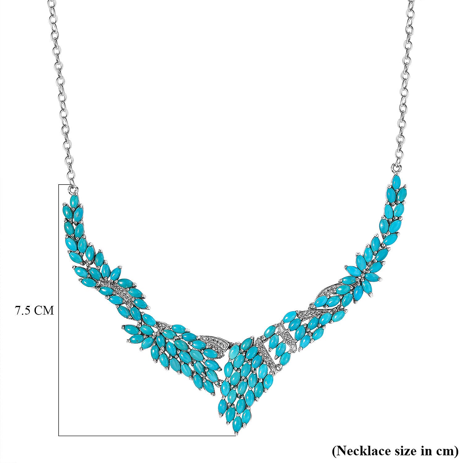 Tucson Special- Arizona Sleeping Beauty Turquoise Cluster Necklace (Size - 20) in Platinum Overlay Sterling Silver 16.50 Ct, Silver Wt. 19.50 Gms