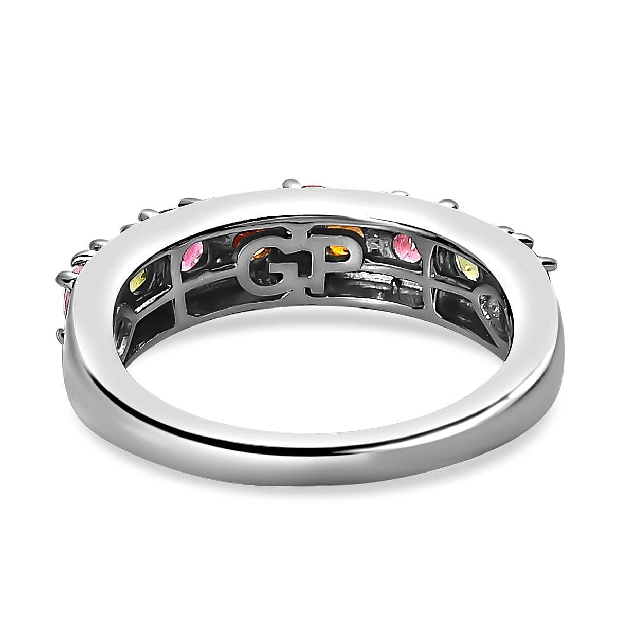 GP - Multi-Tourmaline Enamelled Ring in Platinum Overlay Sterling Silver 1.20 Ct.
