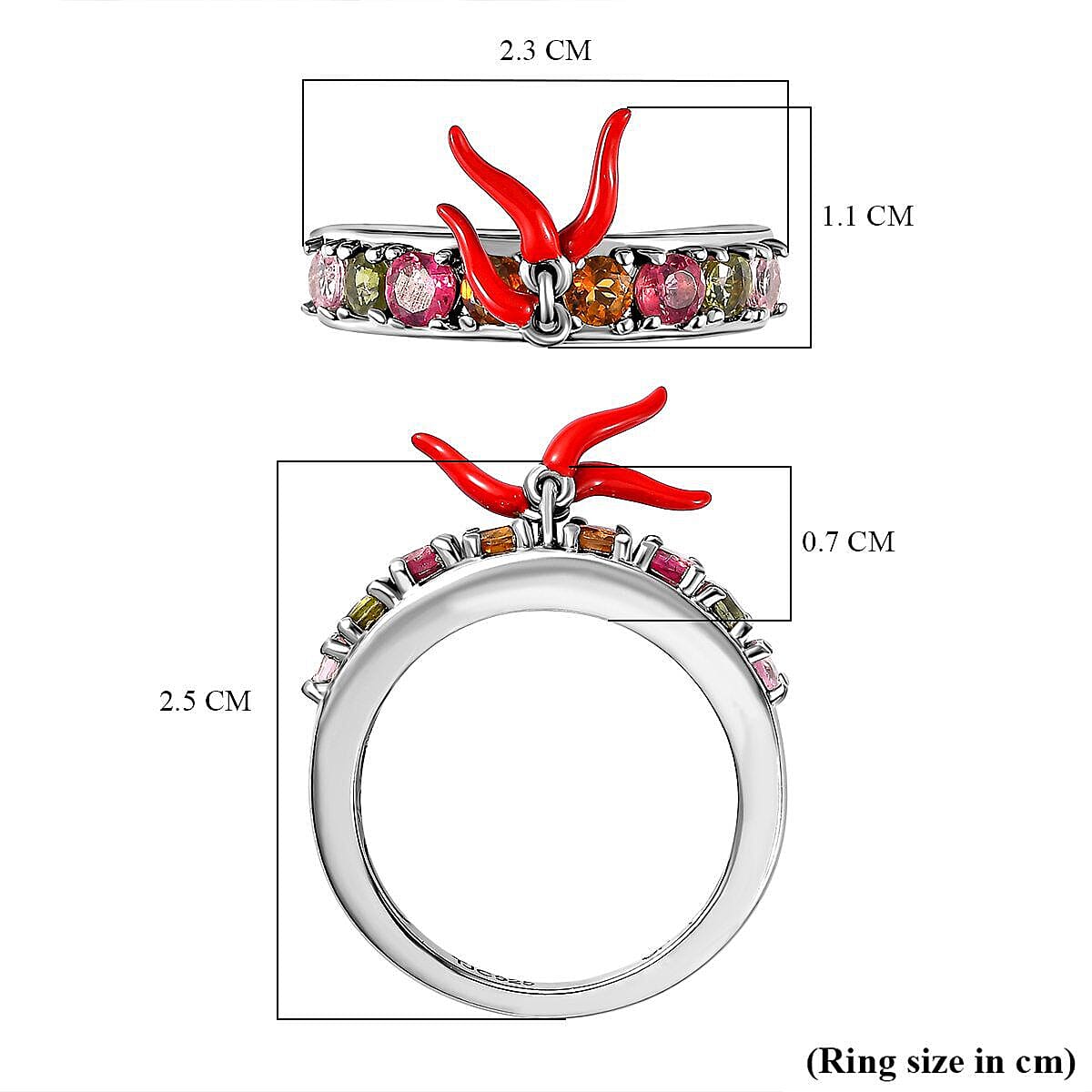 GP - Multi-Tourmaline Enamelled Ring in Platinum Overlay Sterling Silver 1.20 Ct.