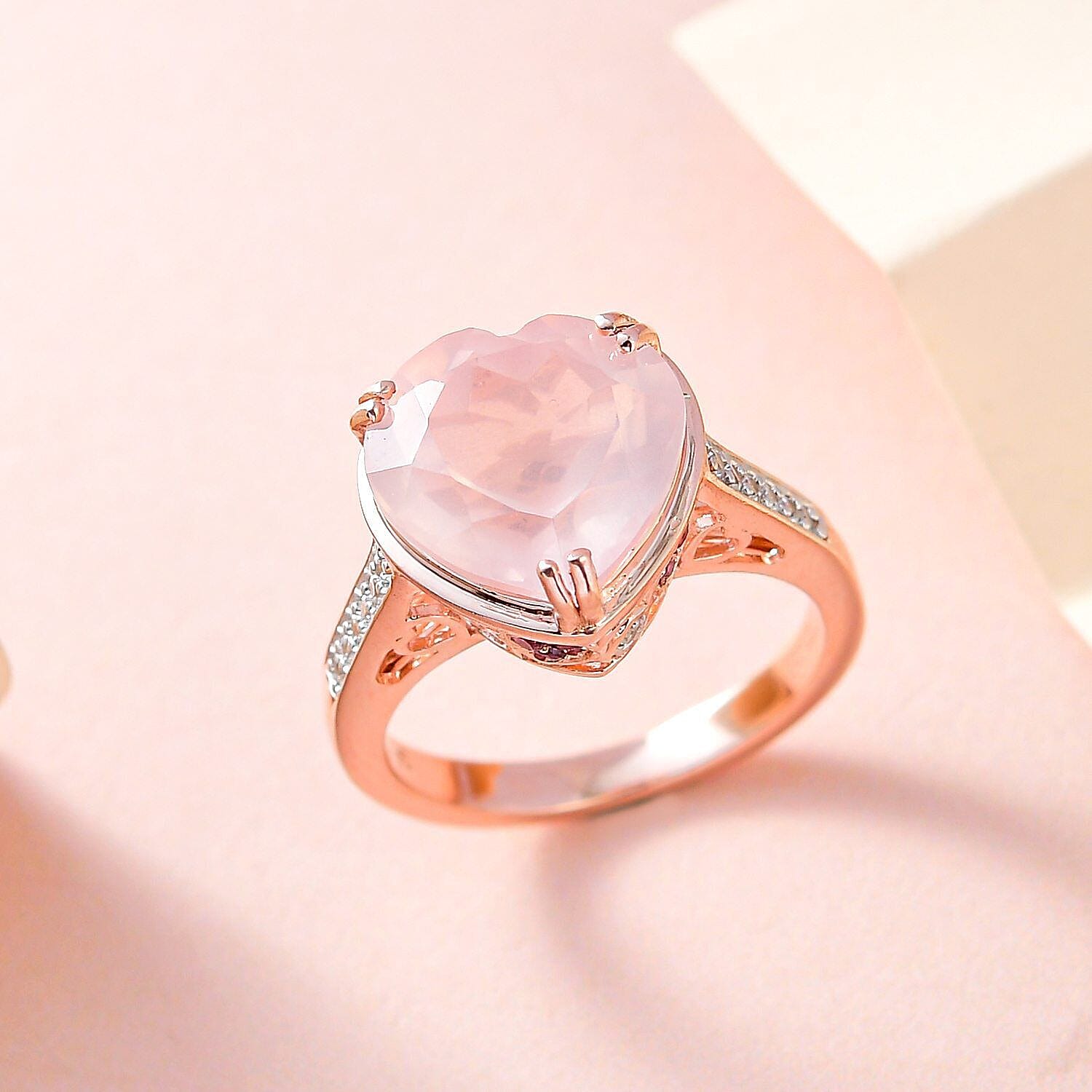 GP Amore Collection - Rose Quartz, Rhodolite Garnet and Natural Zircon Heart Ring in 18K Rose Gold Vermeil Sterling Silver 6.08 Ct