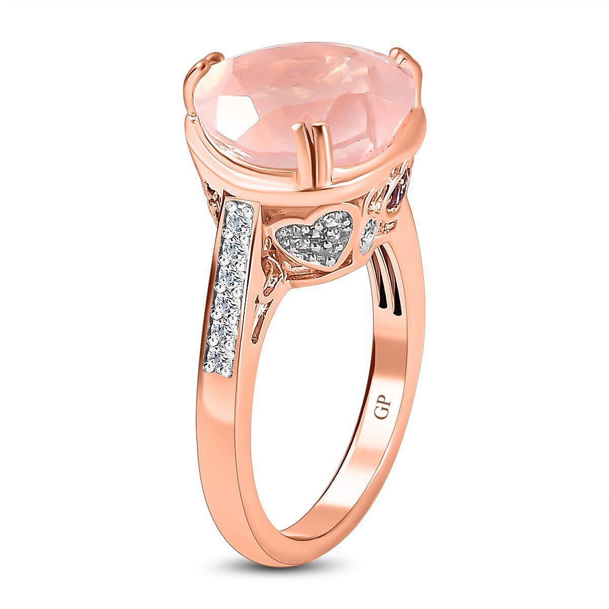 GP Amore Collection - Rose Quartz, Rhodolite Garnet and Natural Zircon Heart Ring in 18K Rose Gold Vermeil Sterling Silver 6.08 Ct