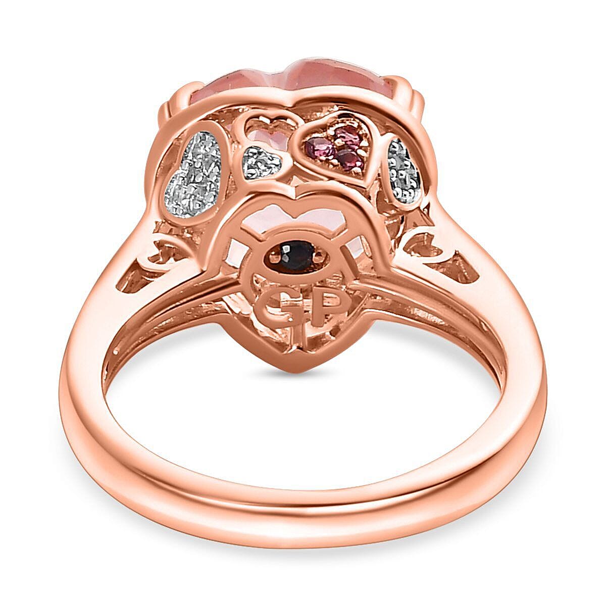 GP Amore Collection - Rose Quartz, Rhodolite Garnet and Natural Zircon Heart Ring in 18K Rose Gold Vermeil Sterling Silver 6.08 Ct