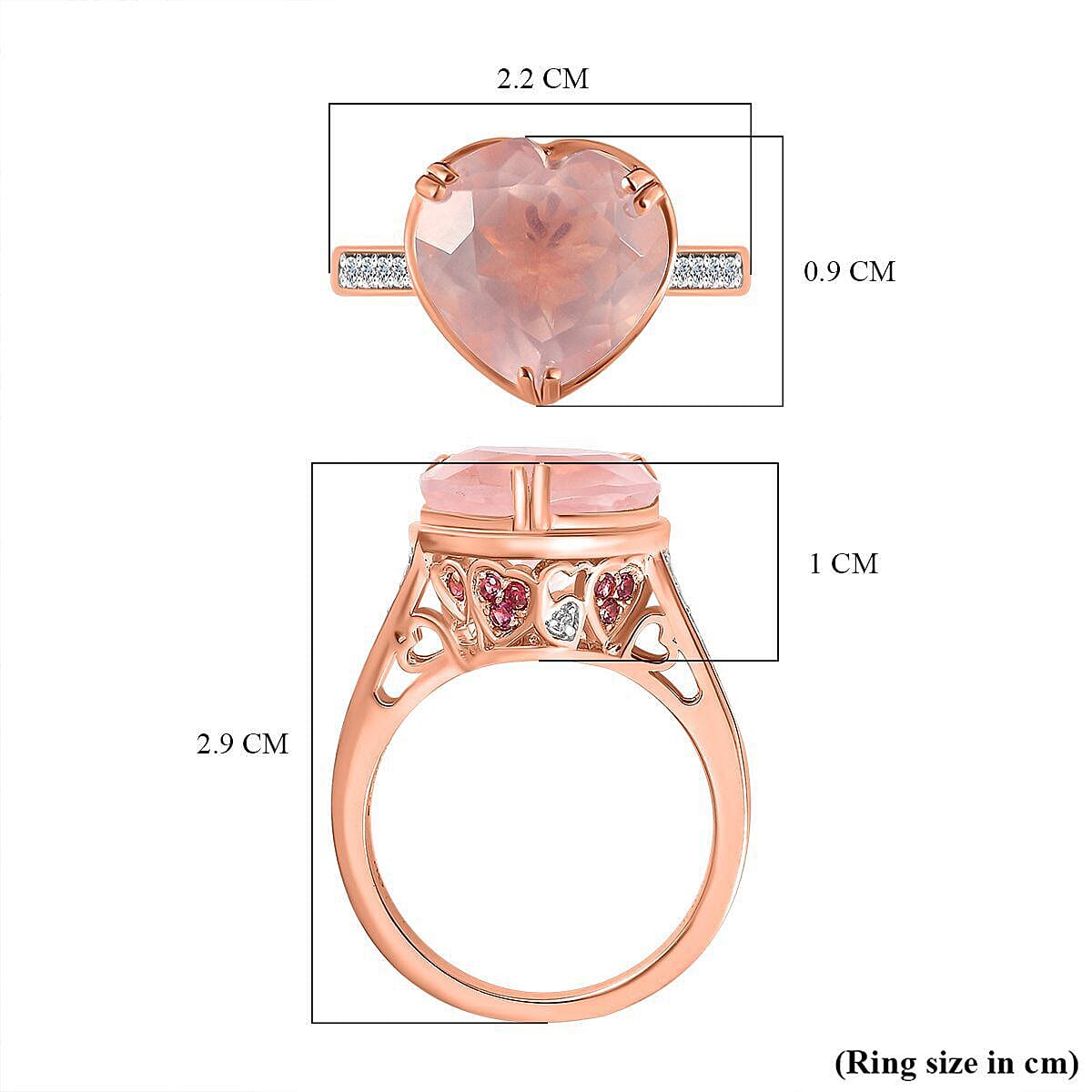GP Amore Collection - Rose Quartz, Rhodolite Garnet and Natural Zircon Heart Ring in 18K Rose Gold Vermeil Sterling Silver 6.08 Ct